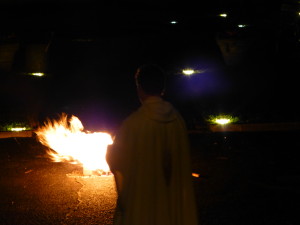 The paschal fire at the beginning of the Easter Vigil liturgy.